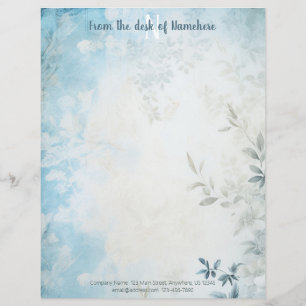 Create Your Own Blue Shabby Chic Leaves Custom Letterhead