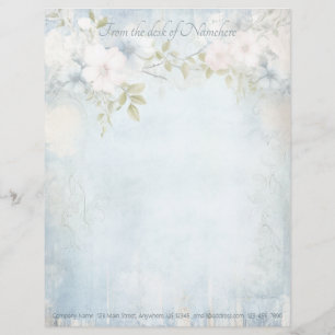 Create Your Own Blue Shabby Chic Pastel Blooms Custom Letterhead