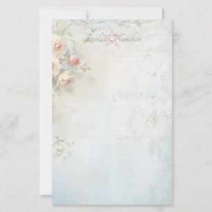 Create Your Own Blue Shabby Chic Peach Roses Stationery