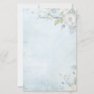 Create Your Own Blue Shabby Chic White Blossoms Stationery