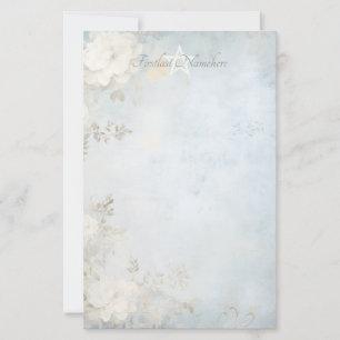 Create Your Own Blue Shabby Chic White Flowers Stationery
