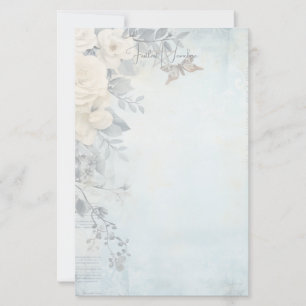 Create Your Own Blue Shabby Chic White Roses Stationery