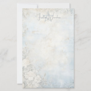 Create Your Own Blue Shabby Chic White Tea Roses Stationery
