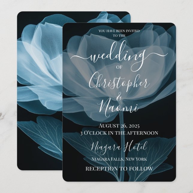 Create Your Own Blue X-Ray Flower Wedding Invitation (Front/Back)