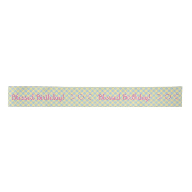Create Your Own Blue & Yellow Gingham Satin Ribbon (Front)
