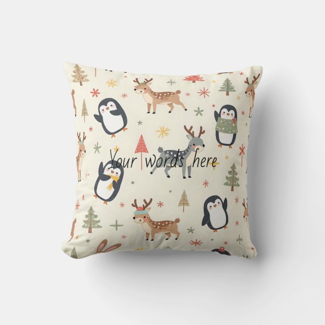 Create Your Own Boho Christmas Kawaii Animals Cushion (Front)