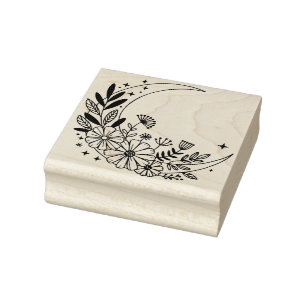 Create Your Own Boho Crescent Moon Floral Rubber Stamp
