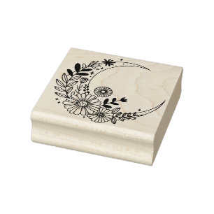 Create Your Own Boho Crescent Moon Wildflowers Rubber Stamp