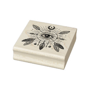 Create Your Own Boho Feathers Celestial Evil Eye Rubber Stamp
