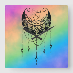 Create Your Own Boho Floral Moon Silhouette Square Wall Clock