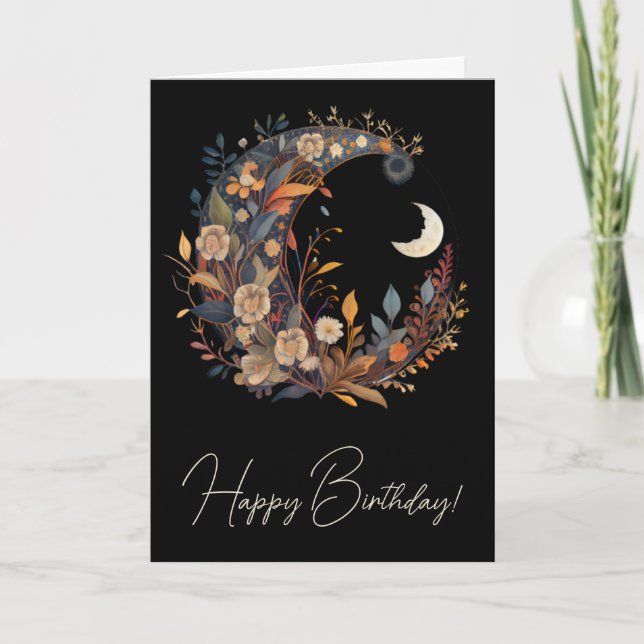 Create Your Own Boho Floral Moons Holiday Card (Front)