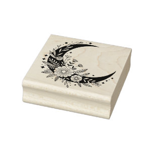 Create Your Own Boho Flower Crescent Moon Rubber Stamp