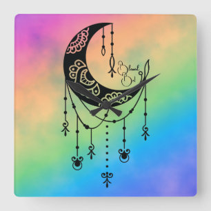 Create Your Own Boho Magical Moon Silhouette Square Wall Clock