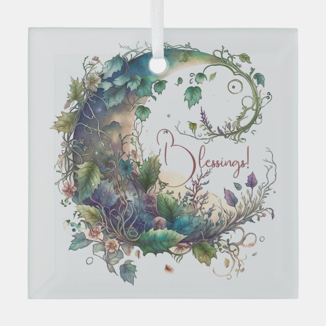Create Your Own Boho Wildflower Ivy Moon Glass Tree Decoration (Front)