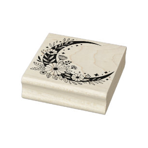 Create Your Own Boho Wildflowers Crescent Moon Rubber Stamp