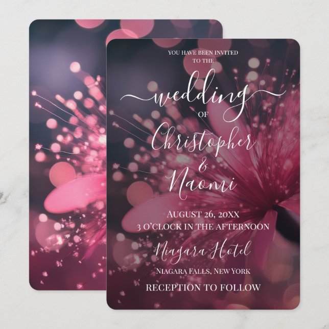 Create Your Own Bold Pink Bokeh Flower Wedding Invitation (Front/Back)