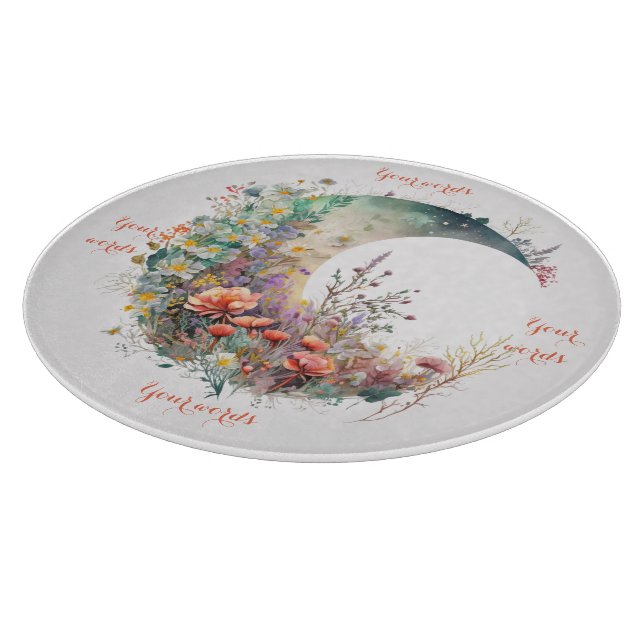 Create Your Own Bright Sunset Floral Crescent Moon Cutting Board (Corner)