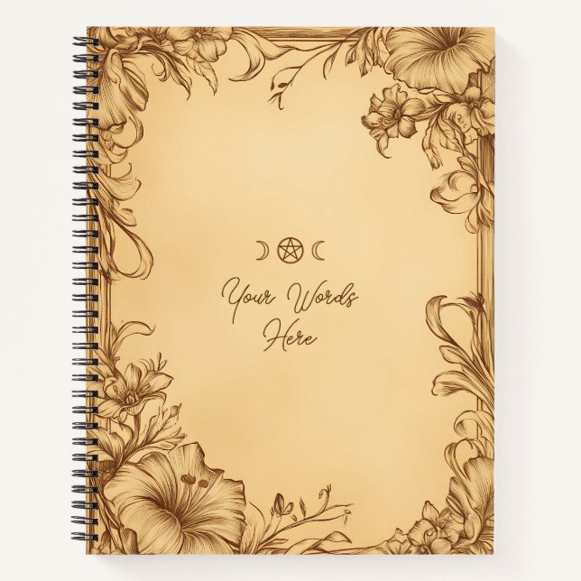 Create Your Own Brown Gold Hibiscus Parchment Notebook (Front)