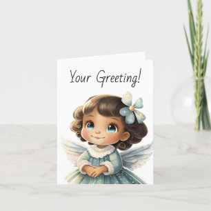 Create Your Own Brunette Blue Angel Christmas Holiday Card