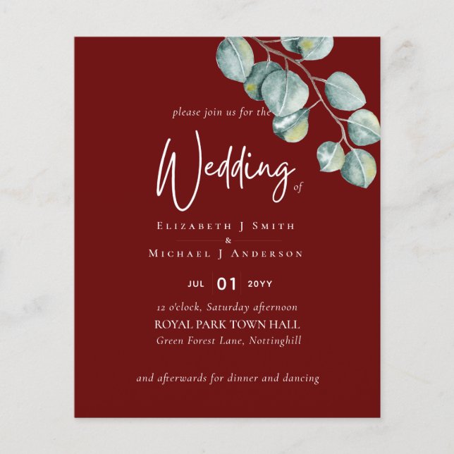 Create Your Own BURGUNDY Eucalyptus Wedding Flyer (Front)