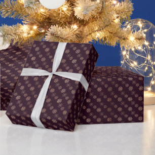 Create Your Own Burgundy & Rose Gold Snowflakes Wrapping Paper