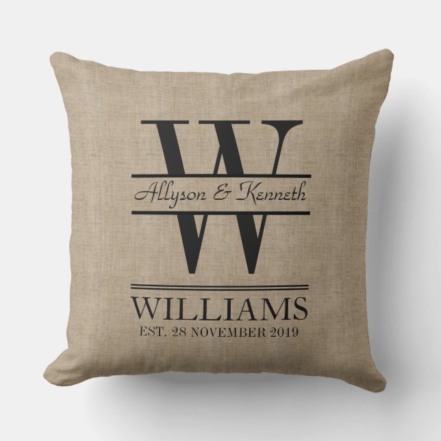 Create Your Own Burlap Logo Anniversary Monogram Cushion (Front)