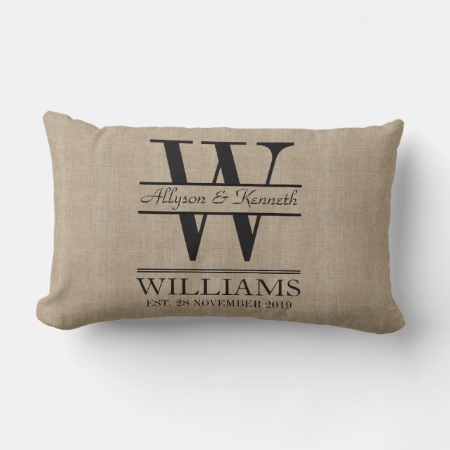 Create Your Own Burlap Logo Anniversary Monogram Lumbar Cushion (Front)