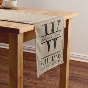 Create Your Own Burlap Logo Anniversary Monogram Short Table Runner
