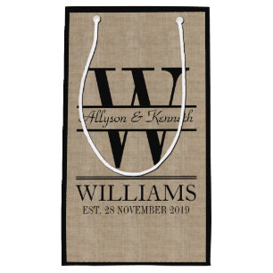 Create Your Own Burlap Logo Anniversary Monogram Small Gift Bag