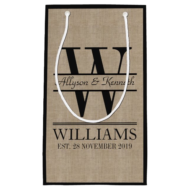 Create Your Own Burlap Logo Anniversary Monogram Small Gift Bag (Front)