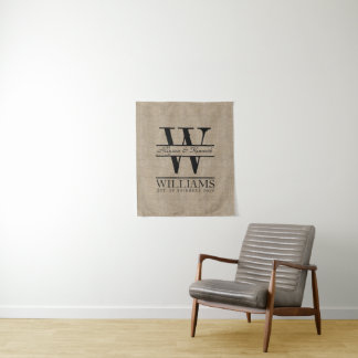 Create Your Own Burlap Logo Anniversary Monogram Tapestry