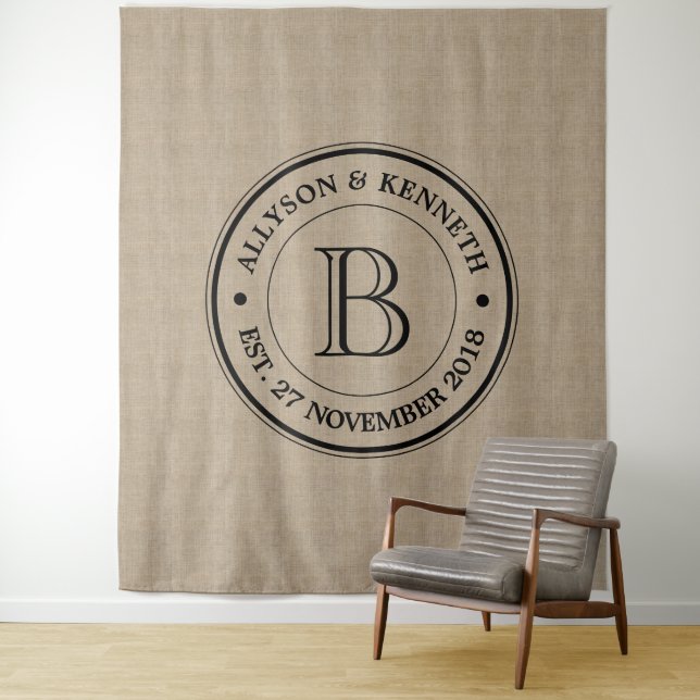 Create Your Own Burlap Logo Anniversary Monogram Tapestry (In Situ)