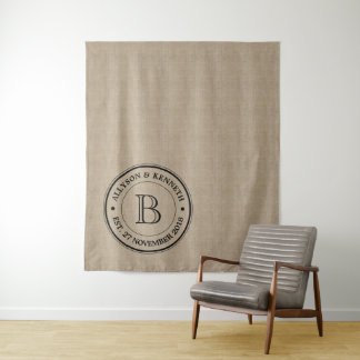 Create Your Own Burlap Logo Anniversary Monogram Tapestry