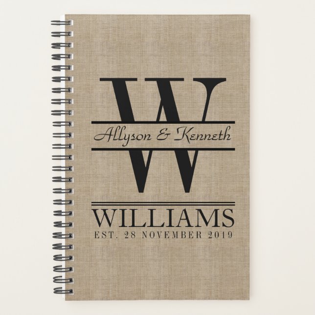 Create Your Own Burlap Retro Logo Monogram Planner (Front)
