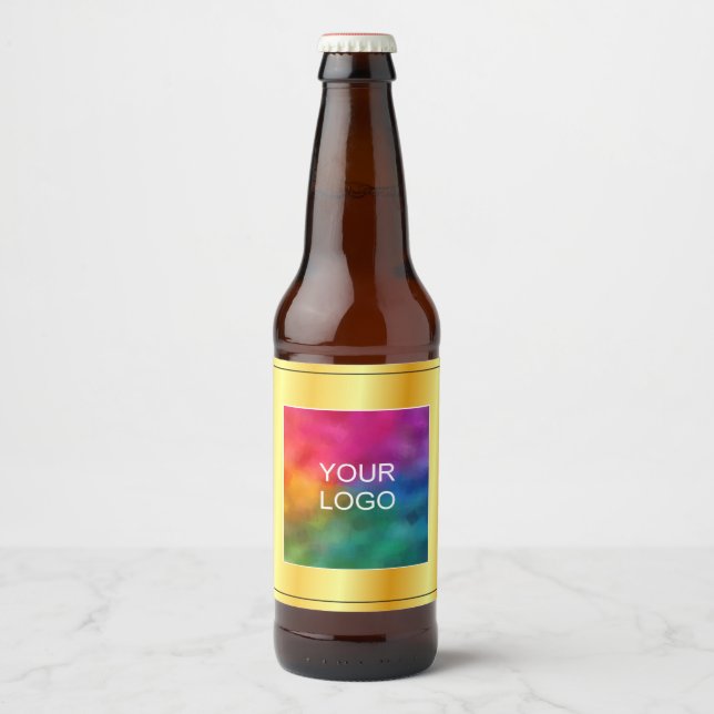 Create Your Own Business Logo Elegant Gold Look Beer Bottle Label (Front)