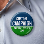 Create Your Own Campaign Gear - Green and Blue 6 Cm Round Badge<br><div class="desc">This basic, minimal design includes a blue and green background with classic fonts. This traditional design works great for a city council campaign or local school board. Are you looking for election materials that you can use for a local election? This design is easy to customise. Add your name or...</div>