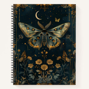 Create Your Own Celestial Blue Gold Moth Floral Notebook