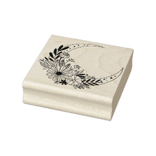 Create Your Own Celestial Crescent Moon Flowers Rubber Stamp