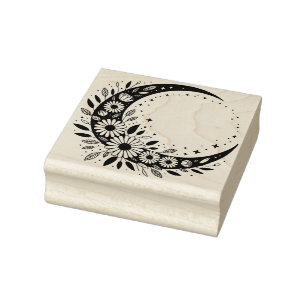 Create Your Own Celestial Crescent Moon Gerberas Rubber Stamp