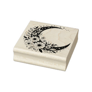 Create Your Own Celestial Daisies Crescent Moon Rubber Stamp