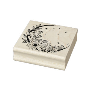 Create Your Own Celestial Floral Crescent Moon Rubber Stamp
