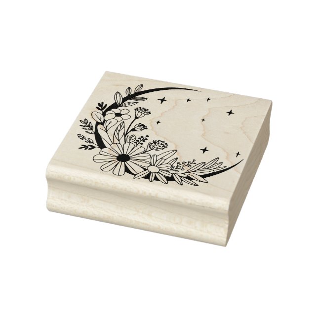 Create Your Own Celestial Floral Crescent Moon Rubber Stamp (Stamp)