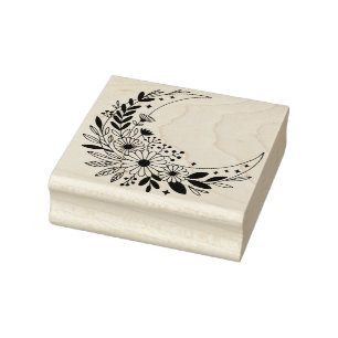 Create Your Own Celestial Floral Crescent Moon Rubber Stamp