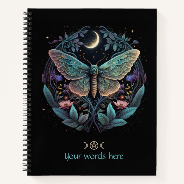 Create Your Own Celestial Moth Pink Flowers Notebook (Front)