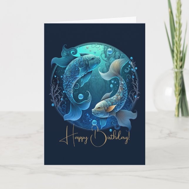 Create Your Own Celestial Pisces Zodiac Holiday Card (Front)