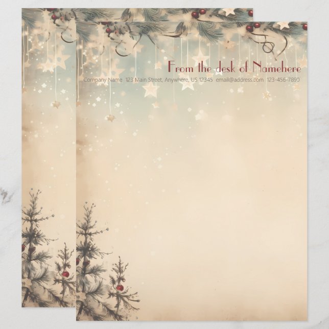 Create Your Own Celestial Winter Yule Trees Custom Letterhead (Front/Back)