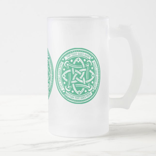 Create Your Own Celtic Knot Shamrock Green Irish Frosted Glass Beer Mug (Right)
