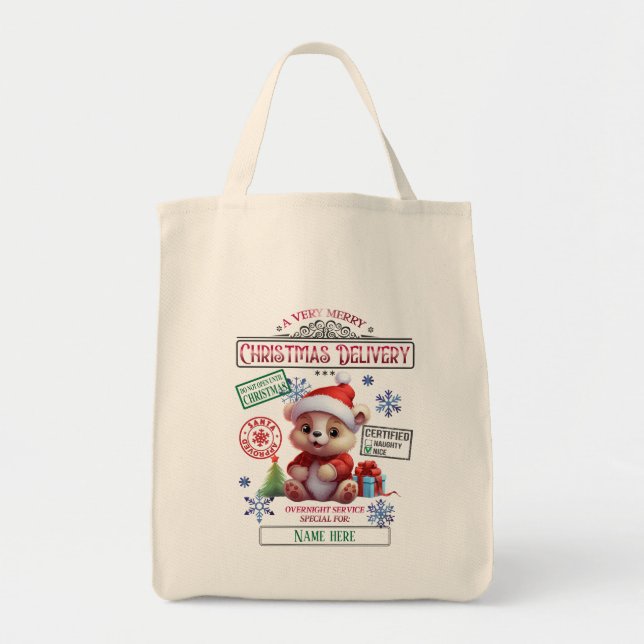 Create Your Own Christmas Bear Gift Sack Tote Bag (Front)
