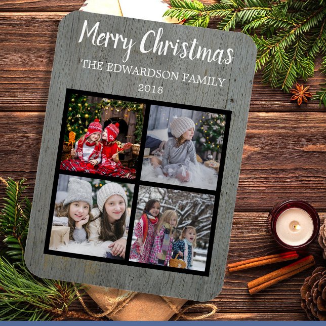 Create your own christmas family photo collage magnet (Send your friends and family this Merry Christmas, photo collage, flexible magnet.)