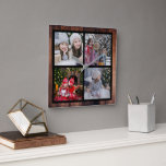 Create your own Christmas family photo collage Square Wall Clock<br><div class="desc">Create your own Christmas family photo collage,  on rustic wood,  wall clock. 
Add your own personal photos,  You can add 4 photos,   to personalize the clock. If you need help please contact me.</div>